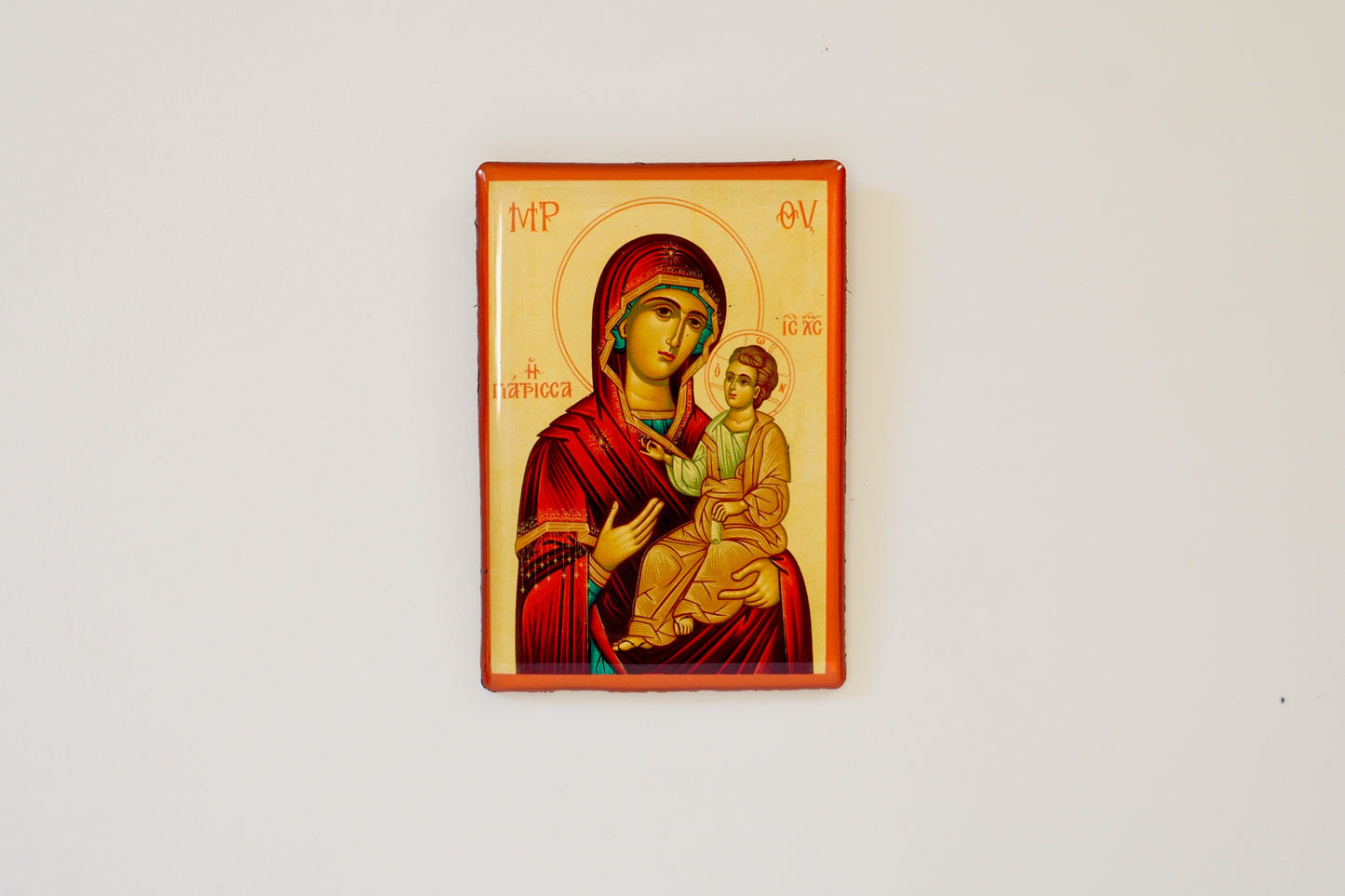 Set of 2 Christian Liquid Glass Magnets Featuring Jesus Christ and the Theotokos
