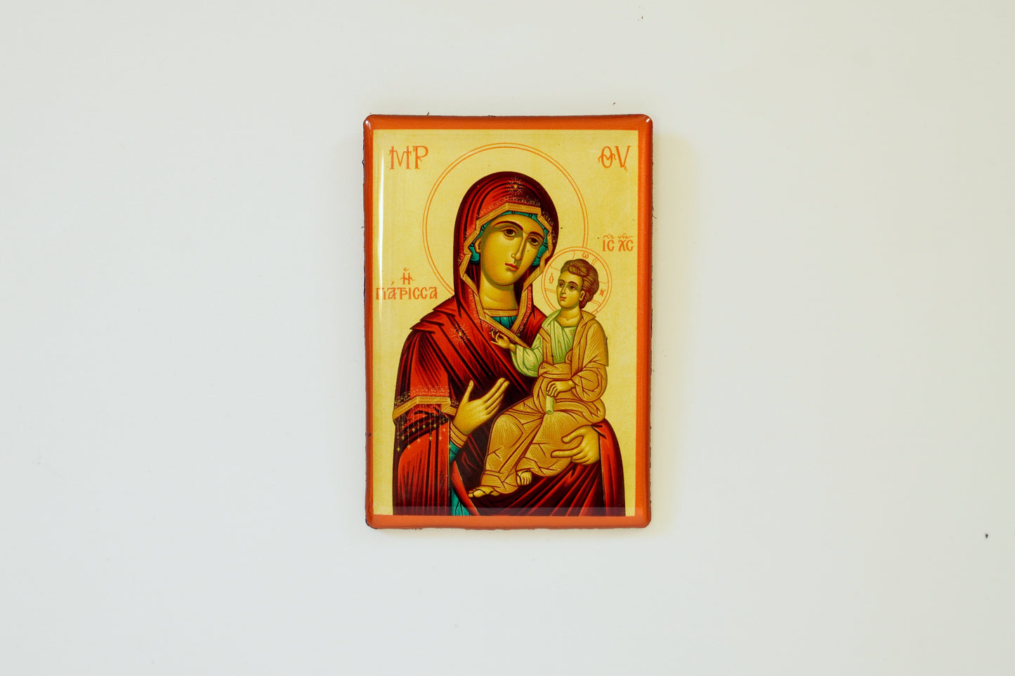 Set of 2 Christian Liquid Glass Magnets Featuring Jesus Christ and the Theotokos
