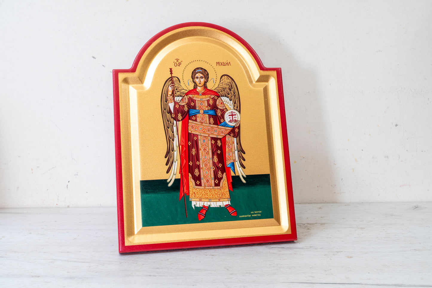 Saint Michael The Archangel Icon – Handmade on Gold Silk Canvas, Stunning Detail