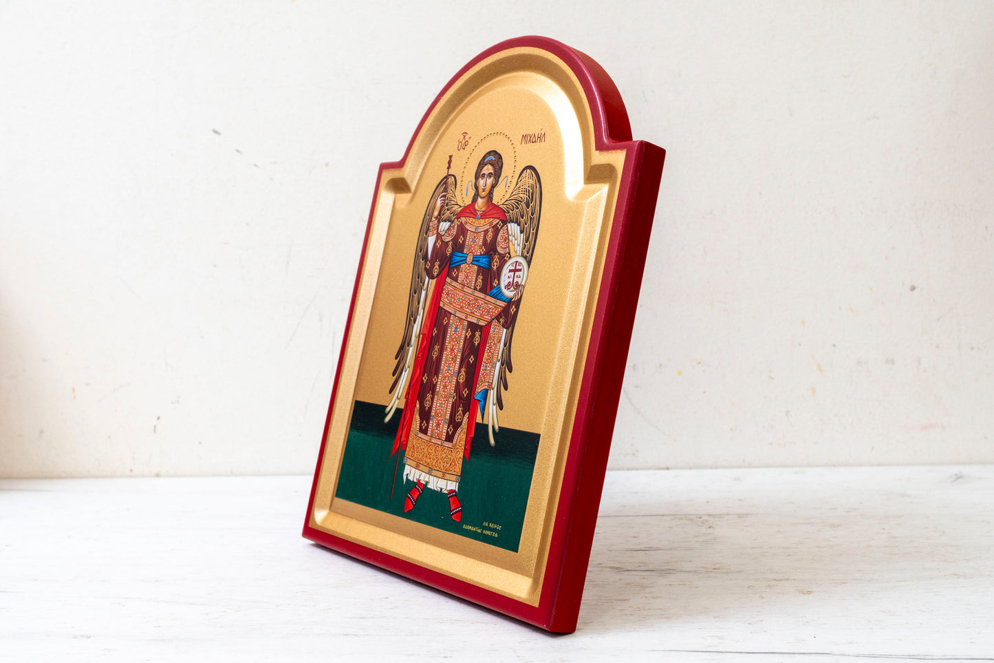 Saint Michael The Archangel Icon – Handmade on Gold Silk Canvas, Stunning Detail