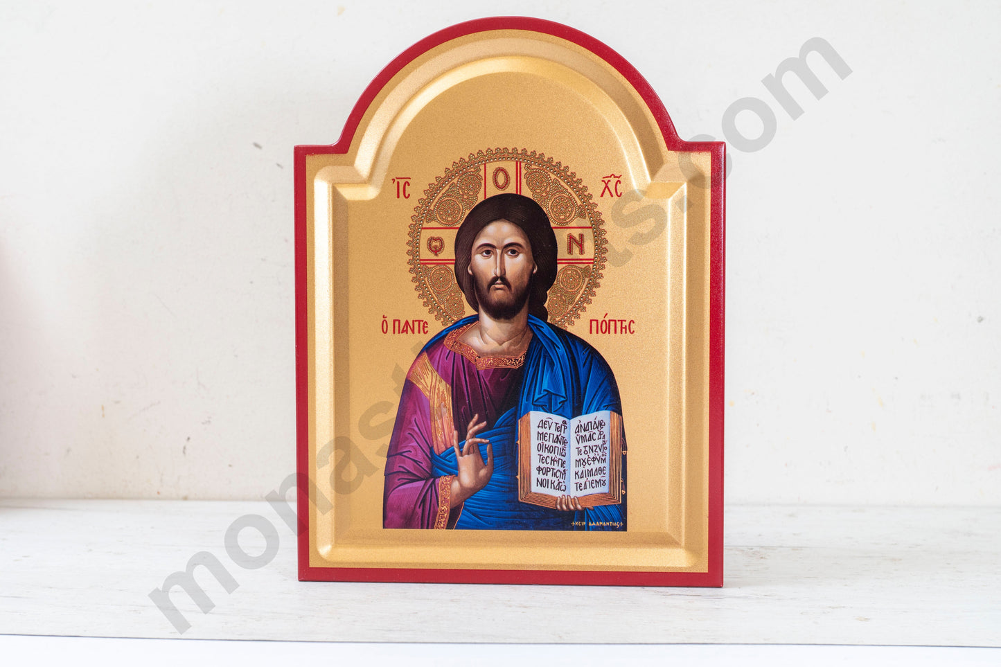 Jesus Christ Pantocrator Icon – Handmade on Gold Silk Canvas, Stunning Detail