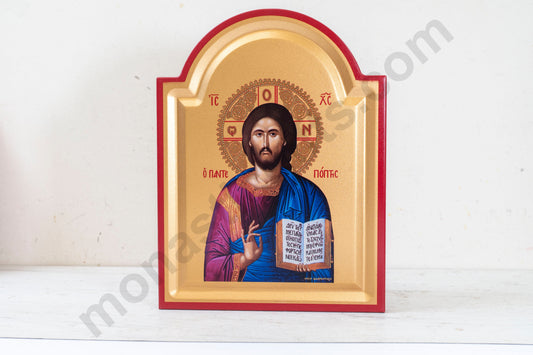 Jesus Christ Pantocrator Icon – Handmade on Gold Silk Canvas, Stunning Detail