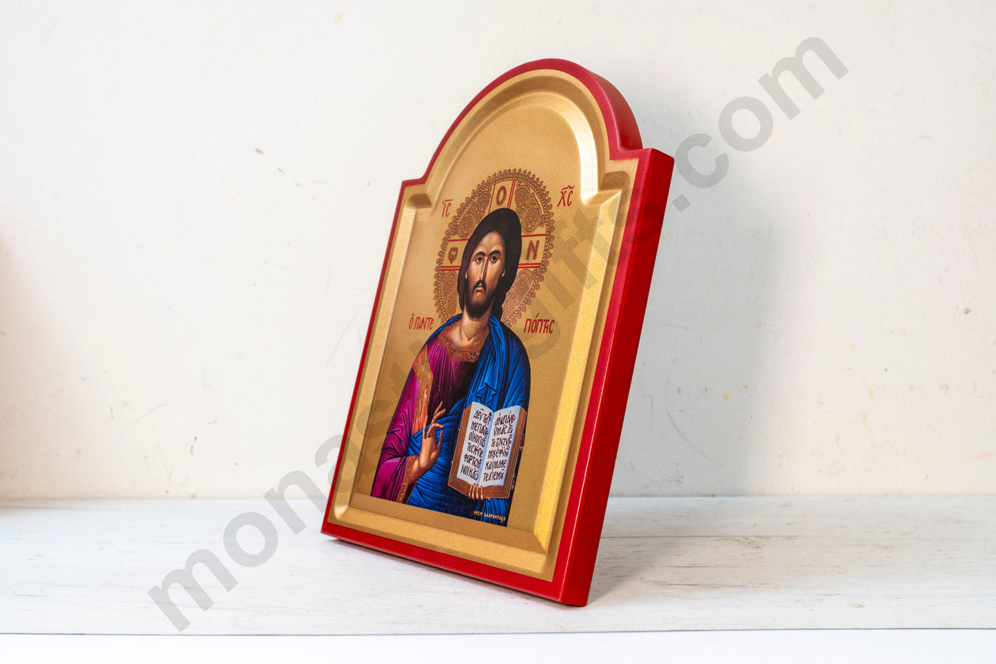 Jesus Christ Pantocrator Icon – Handmade on Gold Silk Canvas, Stunning Detail