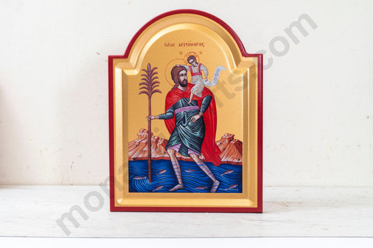 Saint Christopher Icon – Handmade on Gold Silk Canvas, Stunning Detail