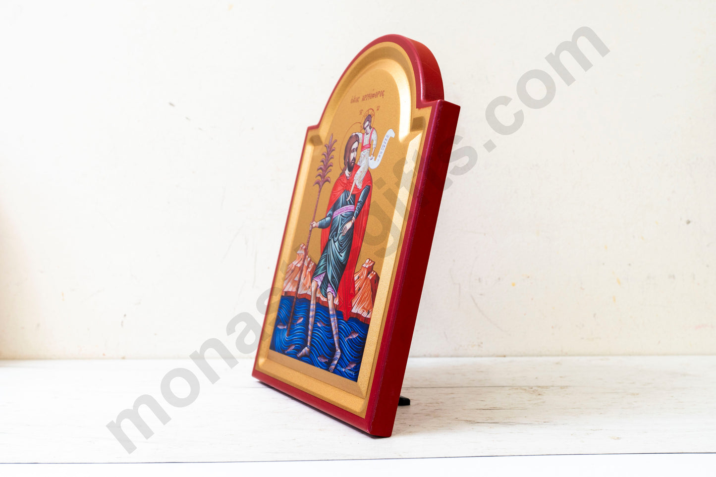 Saint Christopher Icon – Handmade on Gold Silk Canvas, Stunning Detail