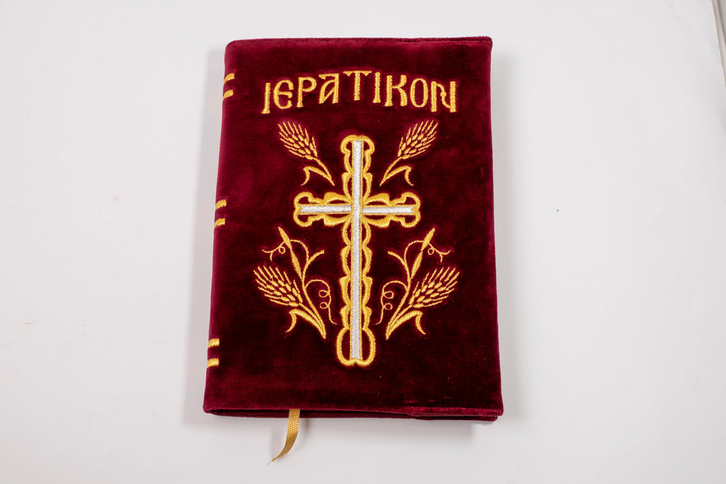 Ieratikon Liturgical Book Set with Embroidered Velvet Cover and Fabric Bookmark for Clergy