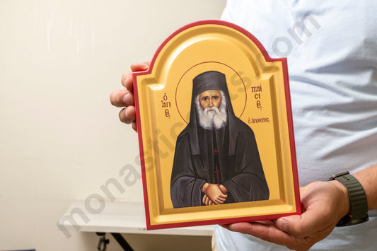 Saint Paisios the Athonite Icon – Handmade on Gold Silk Canvas, Stunning Detail