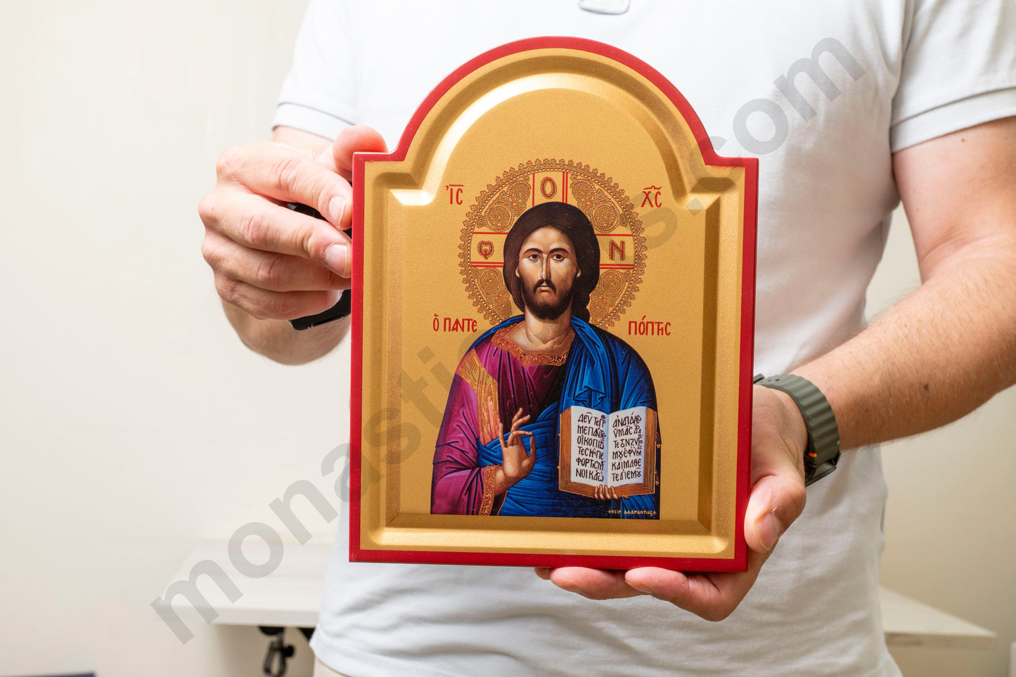 Jesus Christ Pantocrator Icon – Handmade on Gold Silk Canvas, Stunning Detail