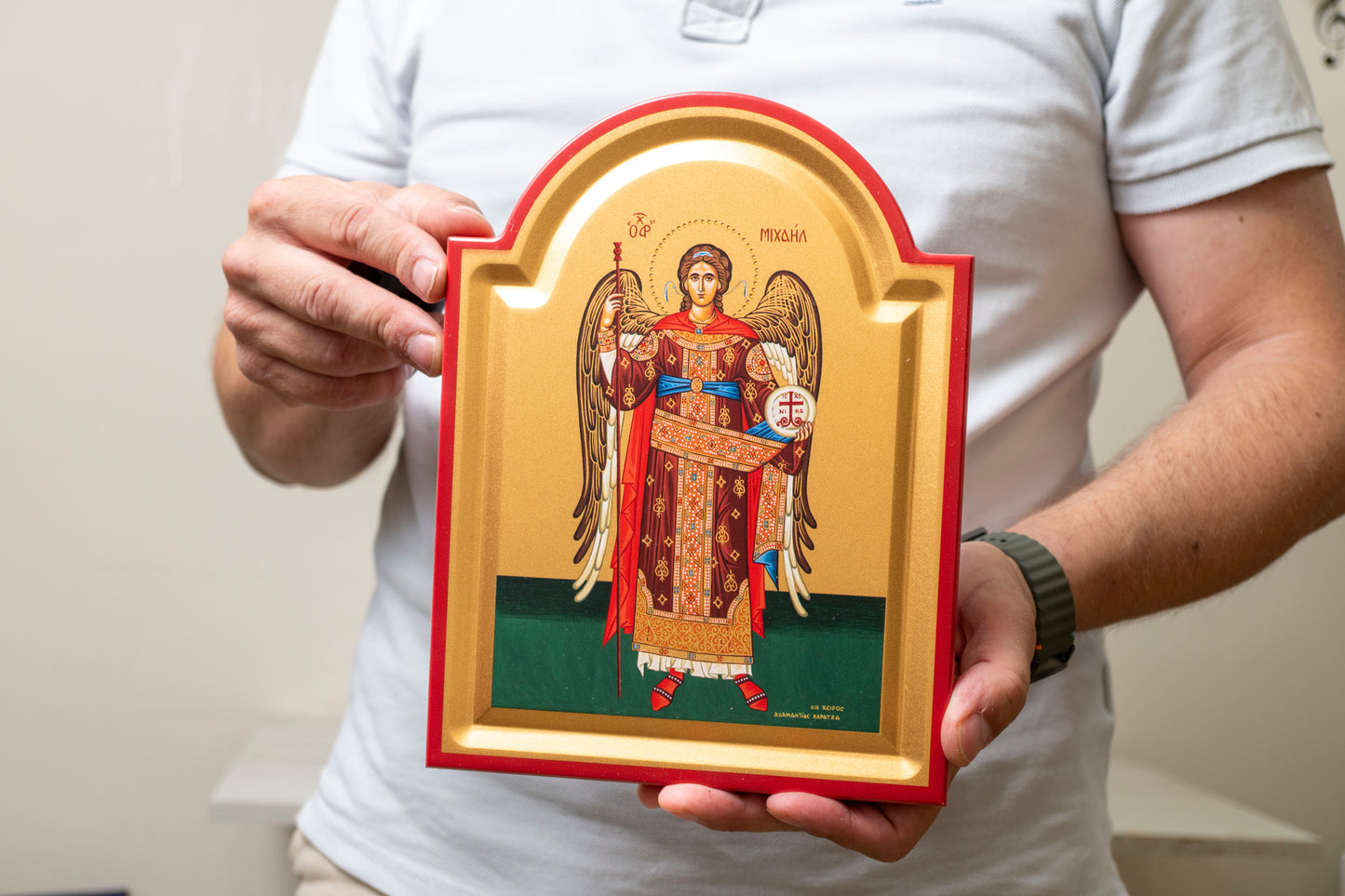 Saint Michael The Archangel Icon – Handmade on Gold Silk Canvas, Stunning Detail