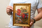 Handmade Christian Embroidered icon of Saint Demetrios in a frame,Religious art.