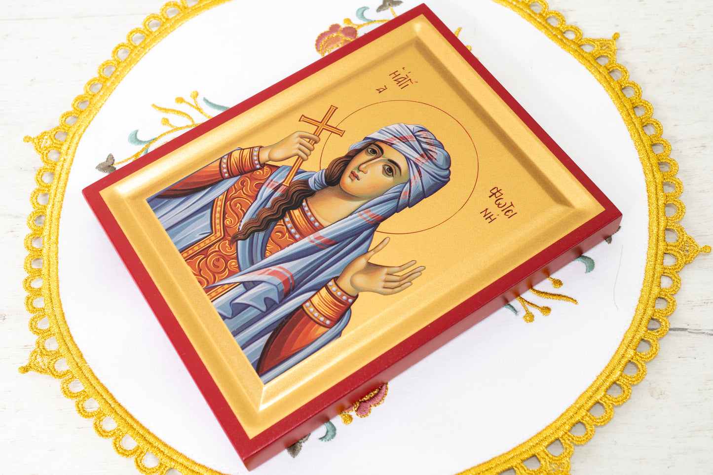 Saint Photini the Samaritan WomanIcon Handmade on Golden Silk Canvas.