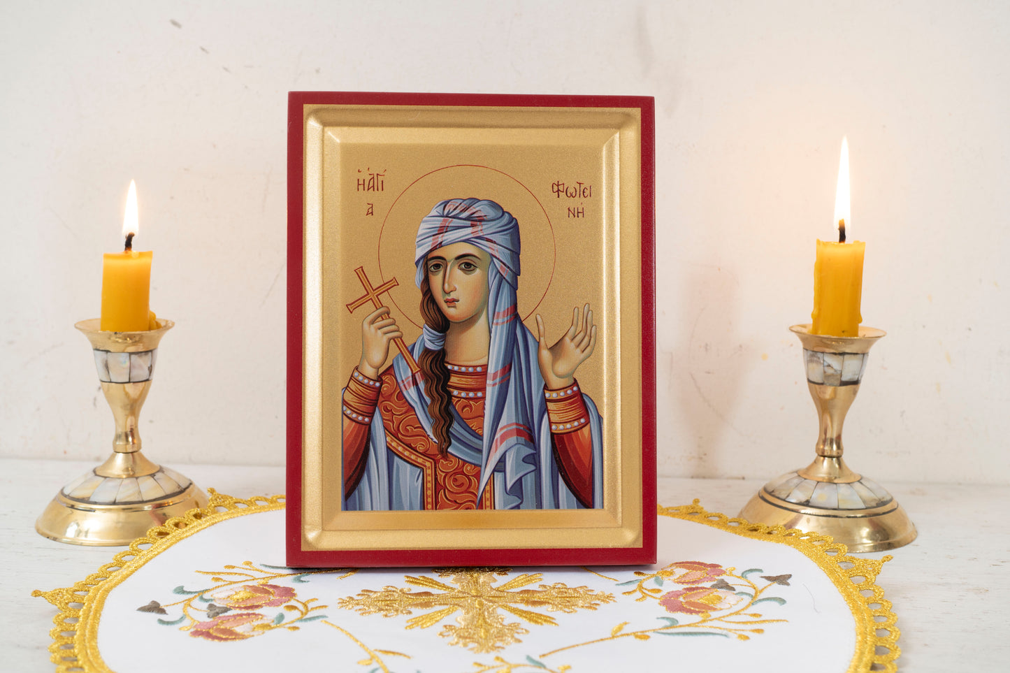 Saint Photini the Samaritan WomanIcon Handmade on Golden Silk Canvas.