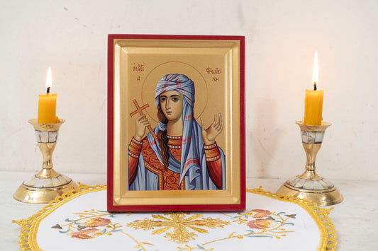 Saint Photini the Samaritan WomanIcon Handmade on Golden Silk Canvas.