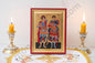 Saints George and Demetrios. Christian Icon Handmade on Golden Silk Canvas.