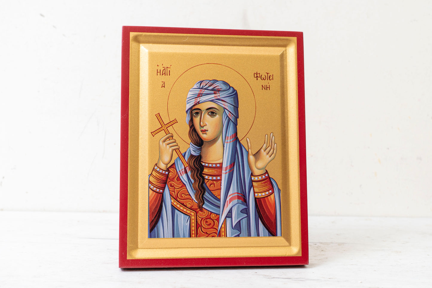Saint Photini the Samaritan WomanIcon Handmade on Golden Silk Canvas.