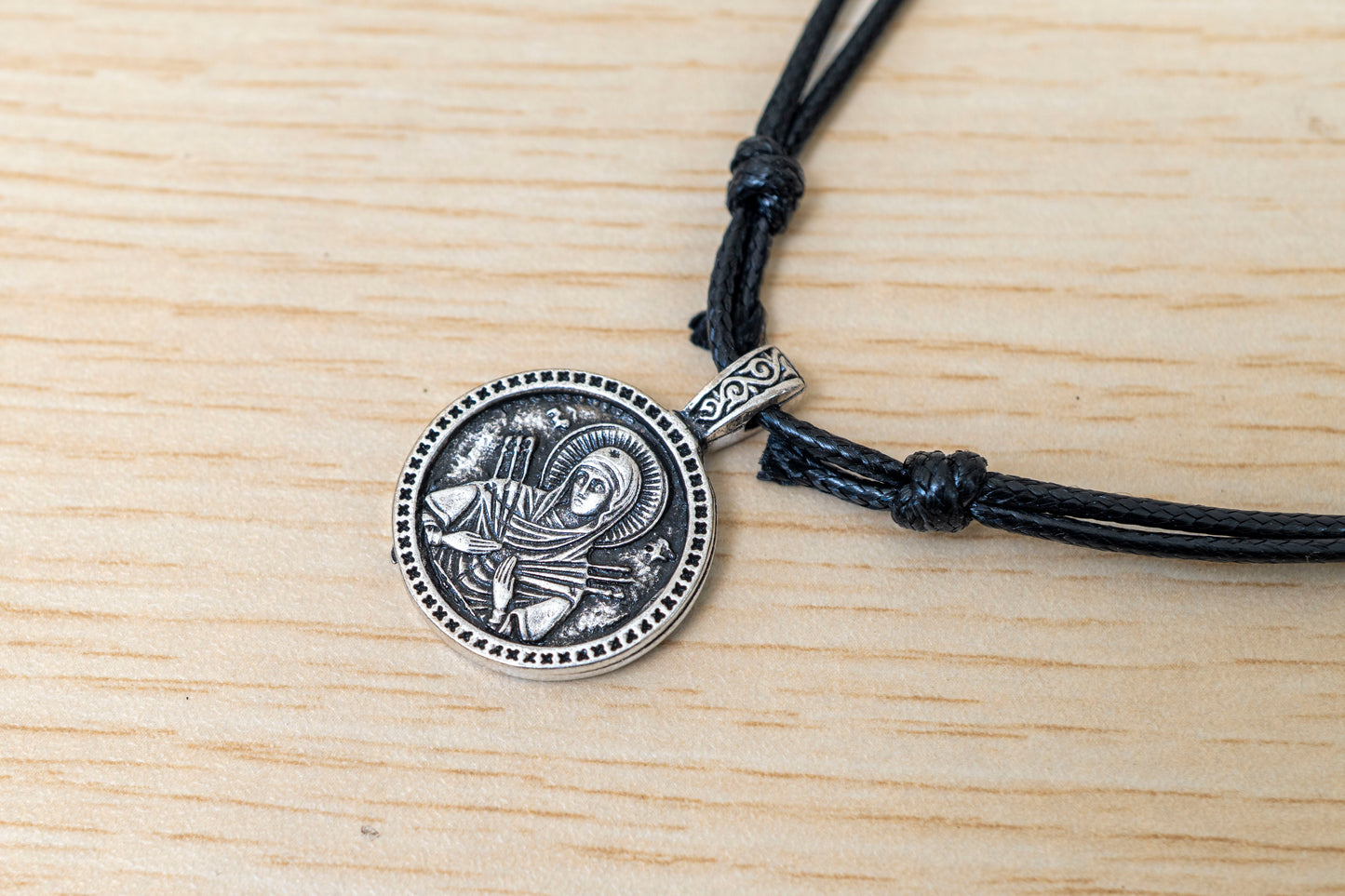 Seven Swords Virgin Mary Necklace - Handcrafted Byzantine Style Adjustable Cord Pendant