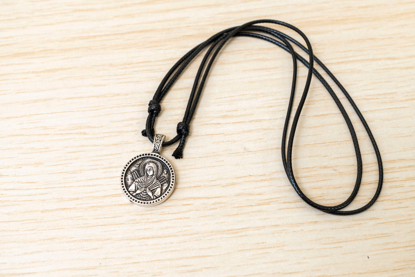 Seven Swords Virgin Mary Necklace - Handcrafted Byzantine Style Adjustable Cord Pendant