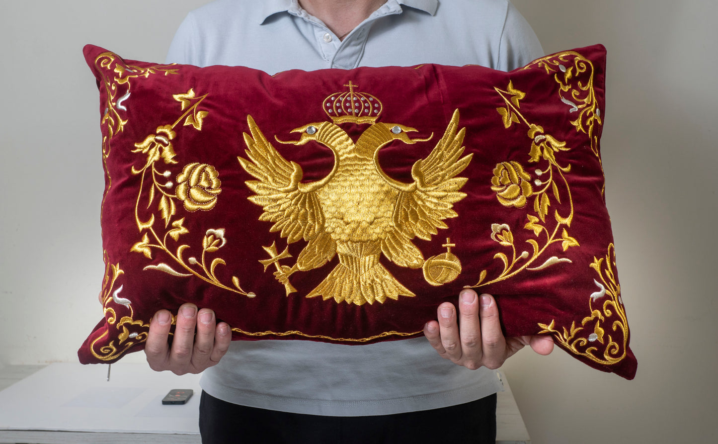 Handmade  Big pillow cover made of velvet fabric in ecclesiastical Red.