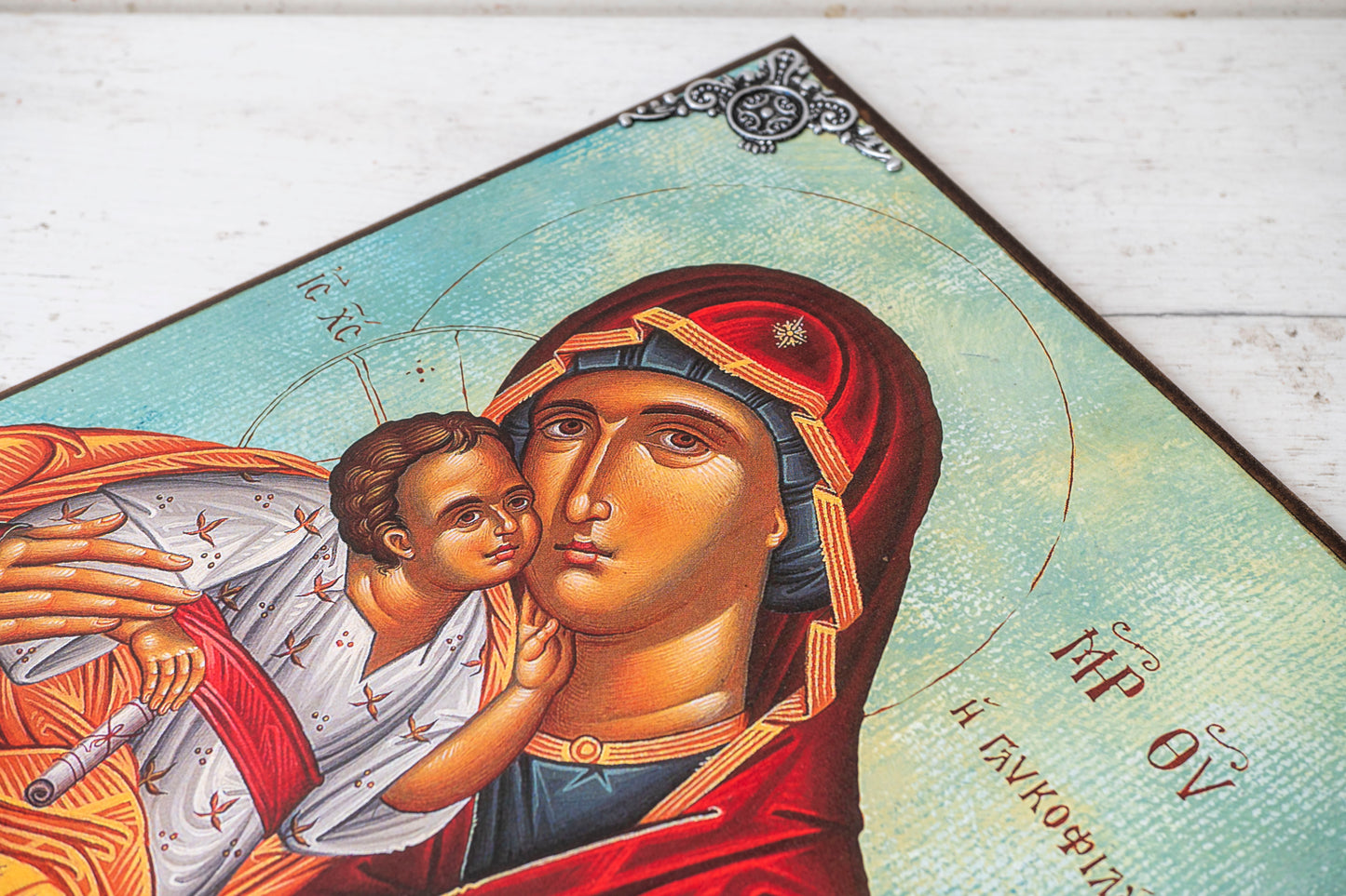 Virgin Mary Glykophilousa Icon – Handmade Byzantine Christian Icon –Natural Wood