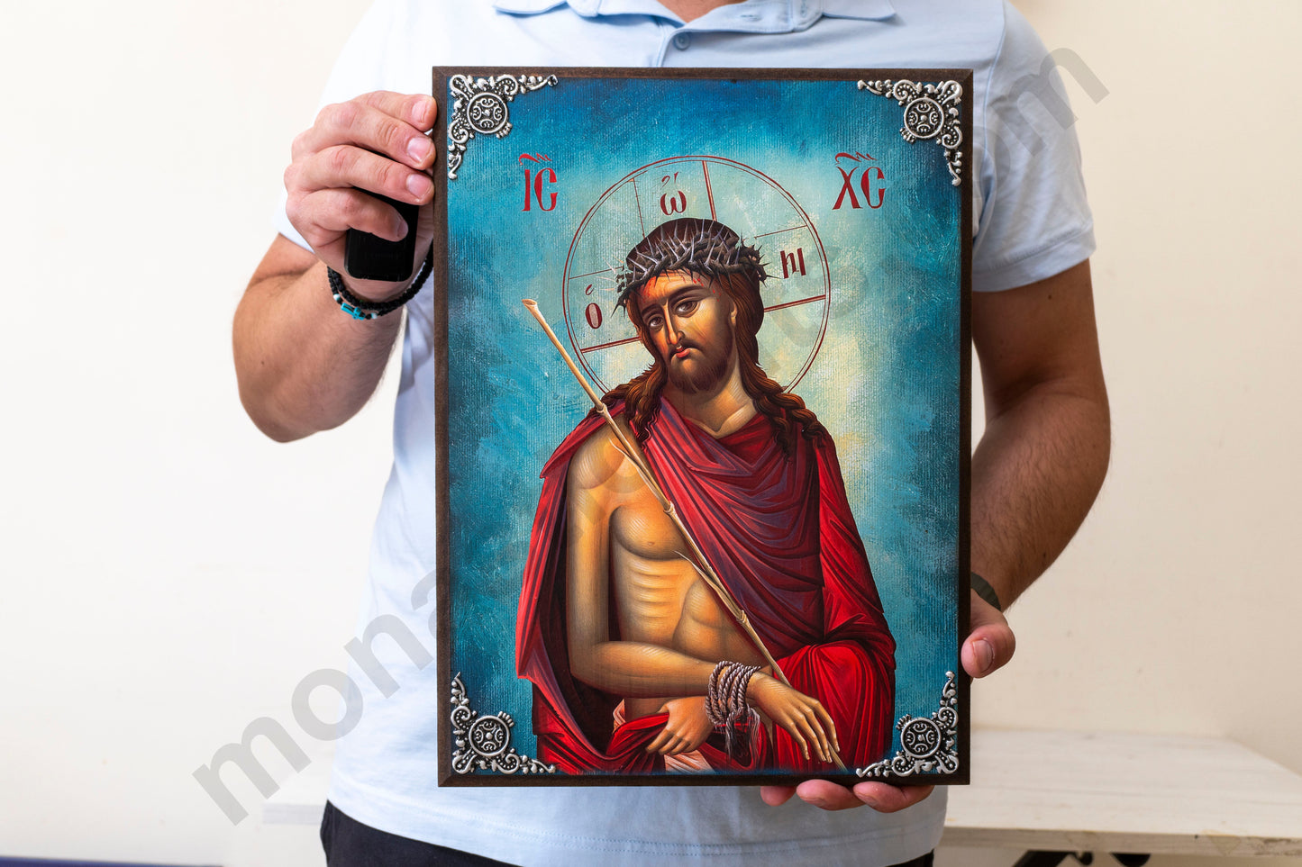 Christ the Bridegroom Byzantine Large Icon – Christian Icon – Natural Oak Wood.