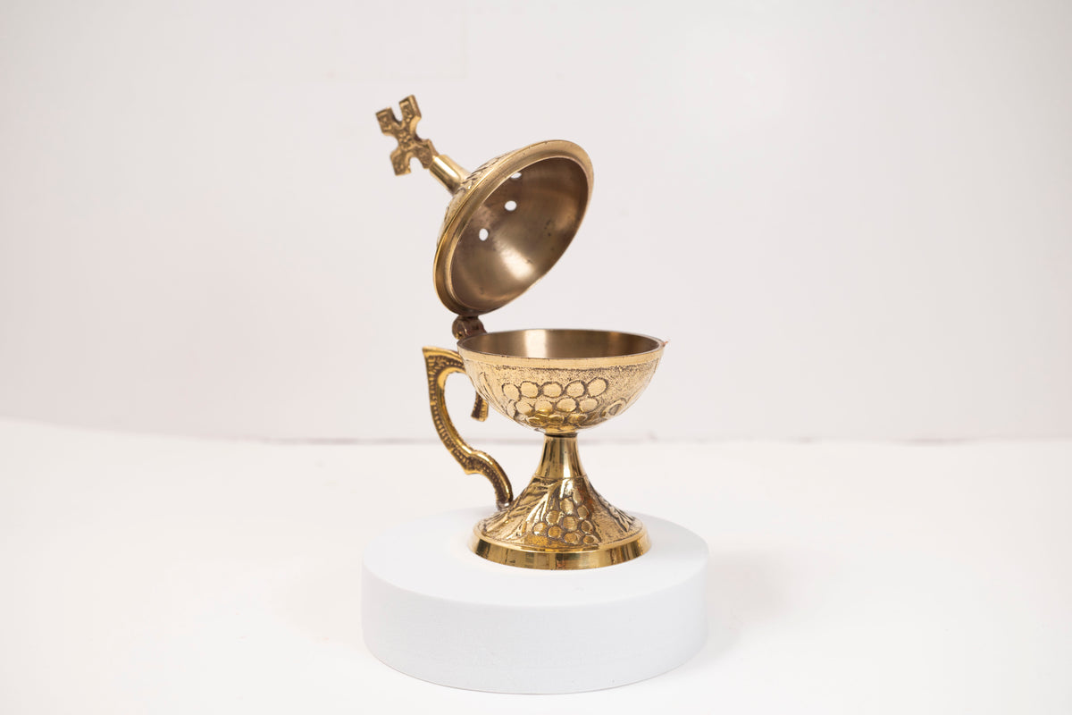 Carved Brass Standing Censer Handmade Orthodox Burner 13cm 5.12"