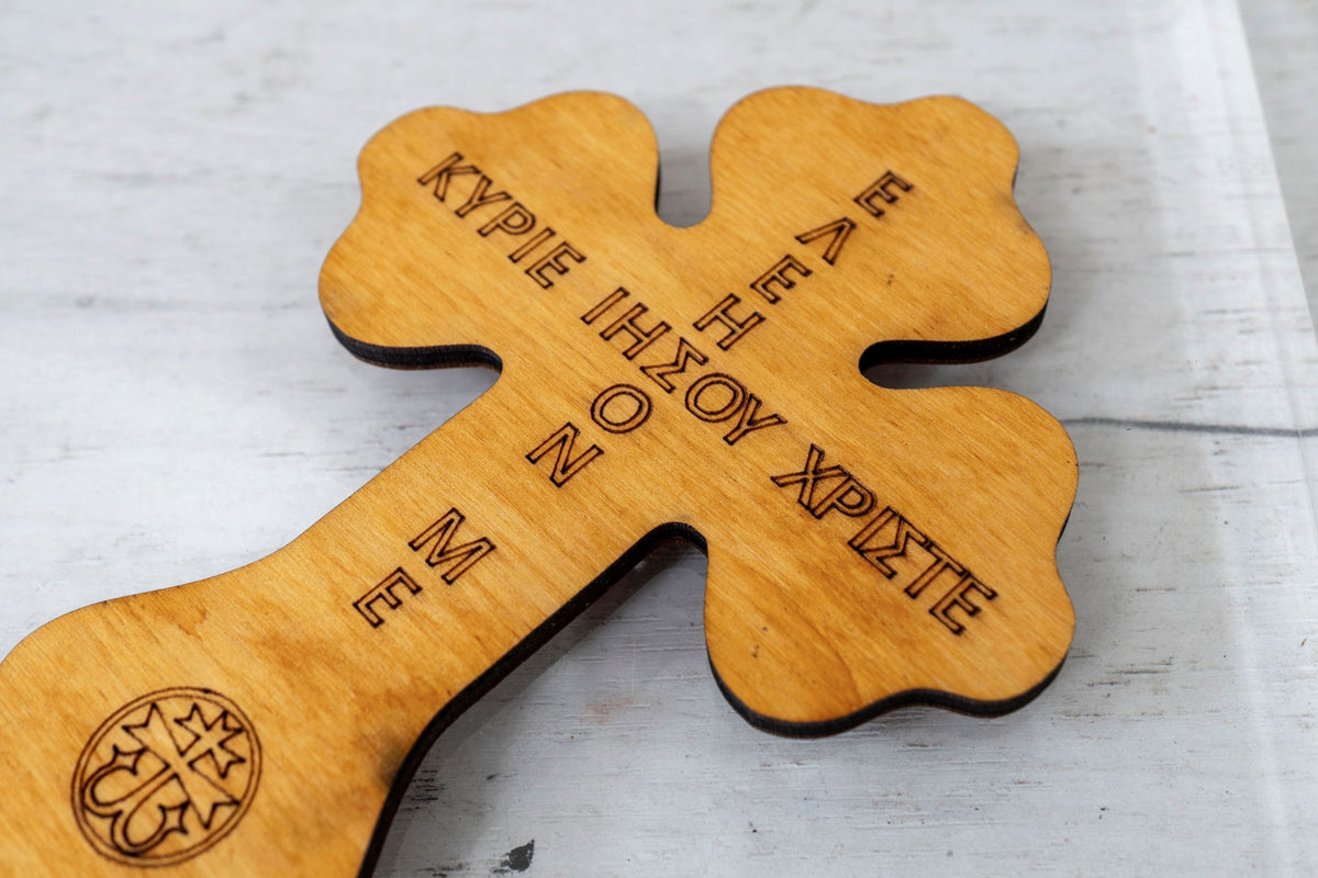 Handmade wooden blessing cross with Crucifixion engraving 24x11 cm (9.45x4.33 in) made in Greece