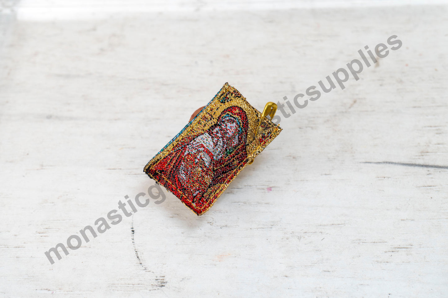 Virgin Mary Protection Amulet , Filakto – Handstitched Gold Filakto from Greece