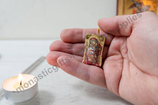 Virgin Mary Protection Amulet , Filakto – Handstitched Gold Filakto from Greece