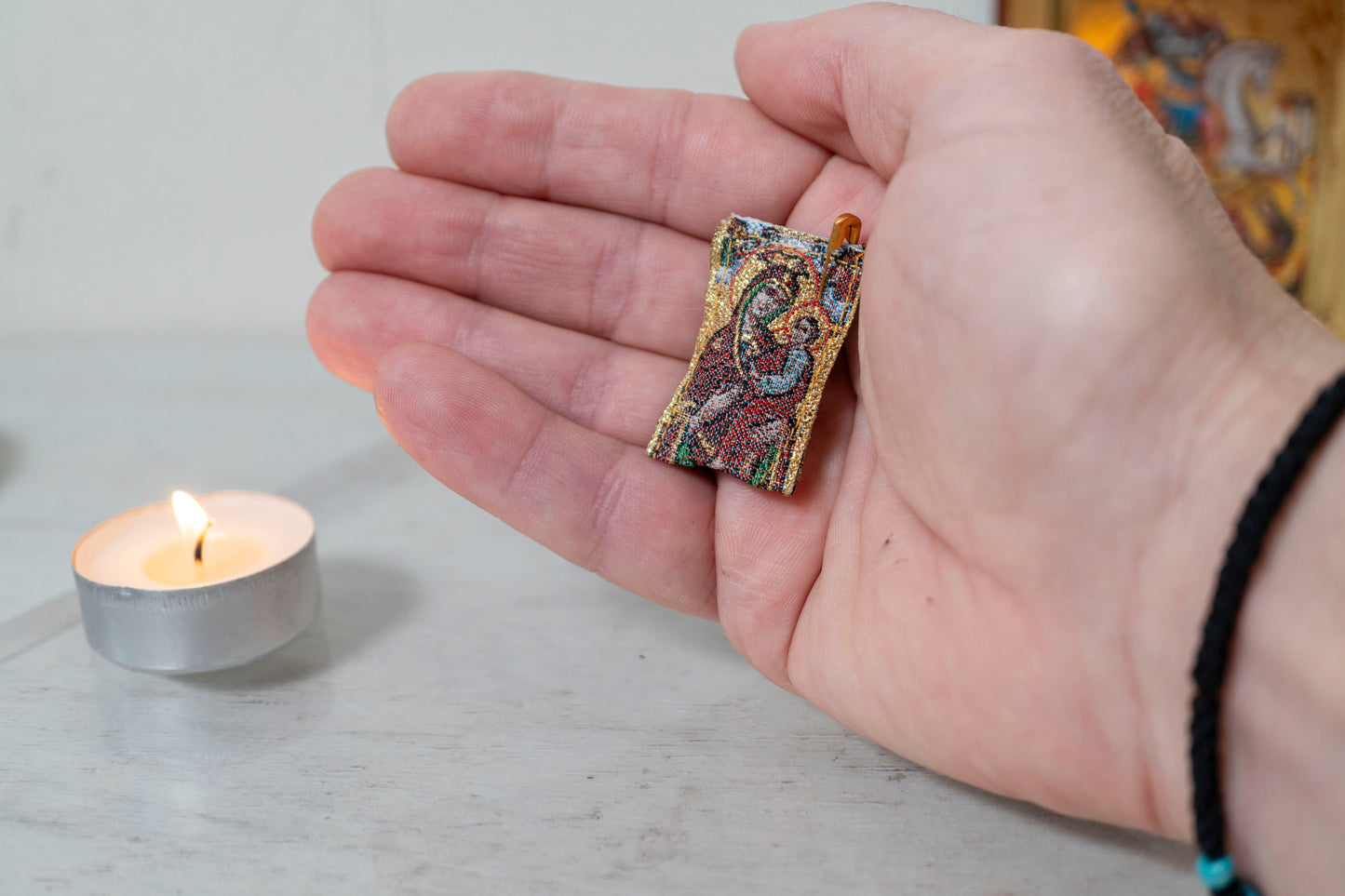 Theotokos Protection Amulet , Filakto – Handstitched Gold Filakto from Greece