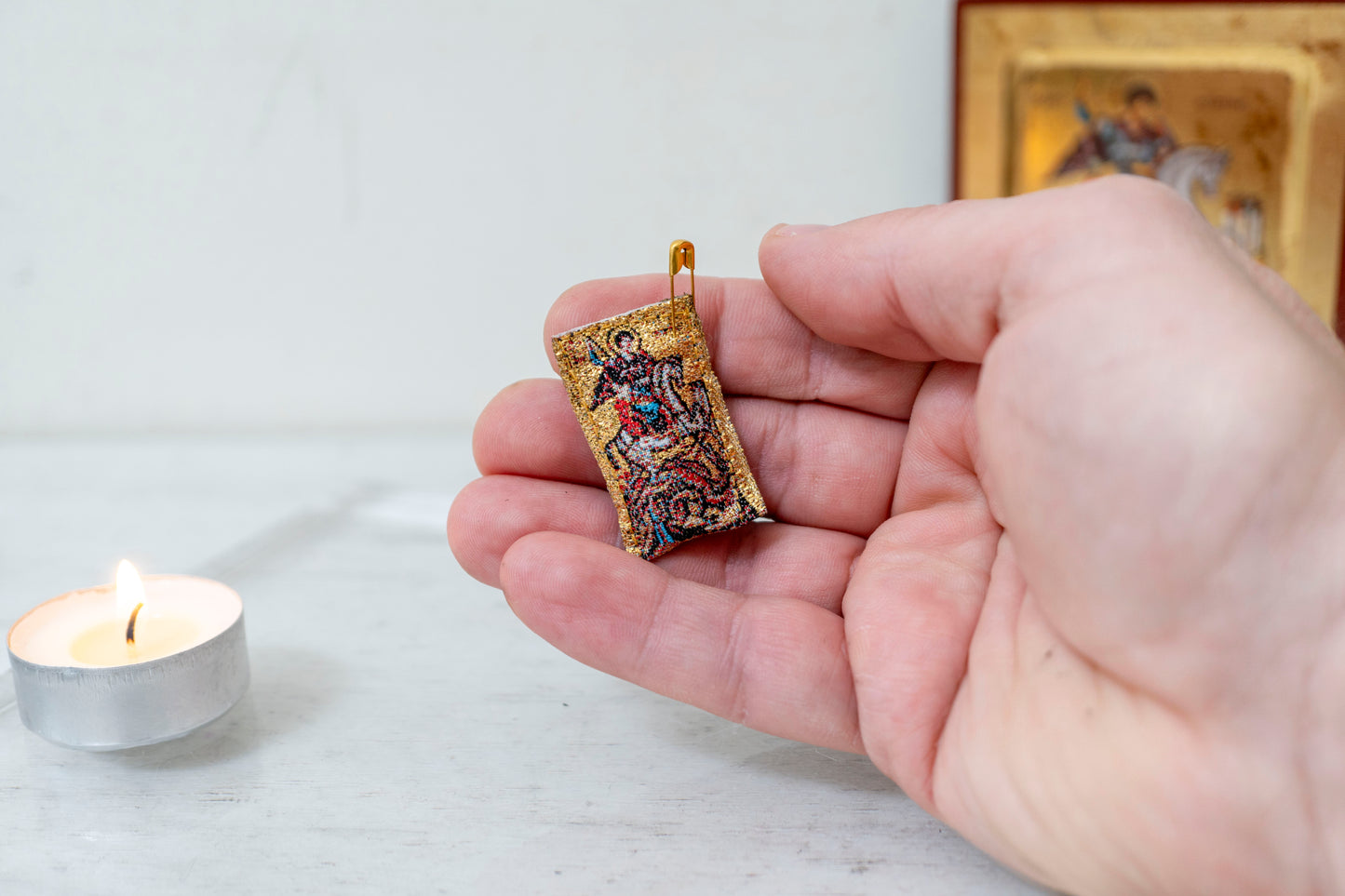 Saint George Protection Amulet , Filakto – Handstitched Gold Filakto from Greece