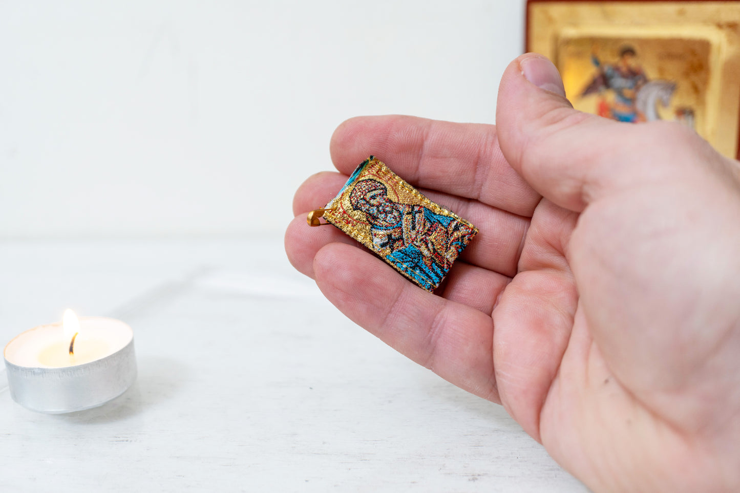 Saint Spyridon  Protection Amulet  – Handstitched Gold Filakto from Greece