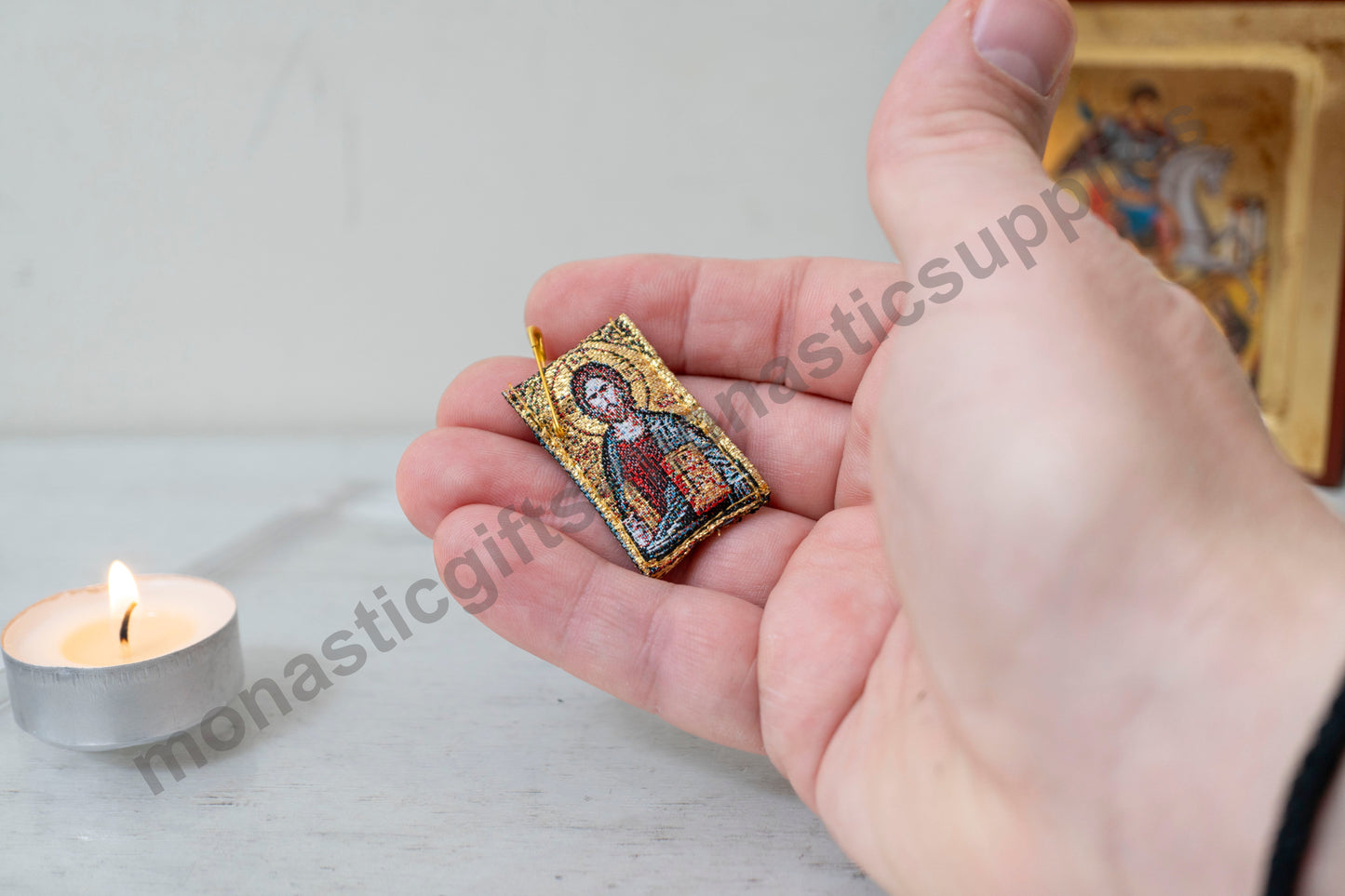 Jesus Christ Protection Amulet , Filakto – Handstitched Gold Filakto from Greece