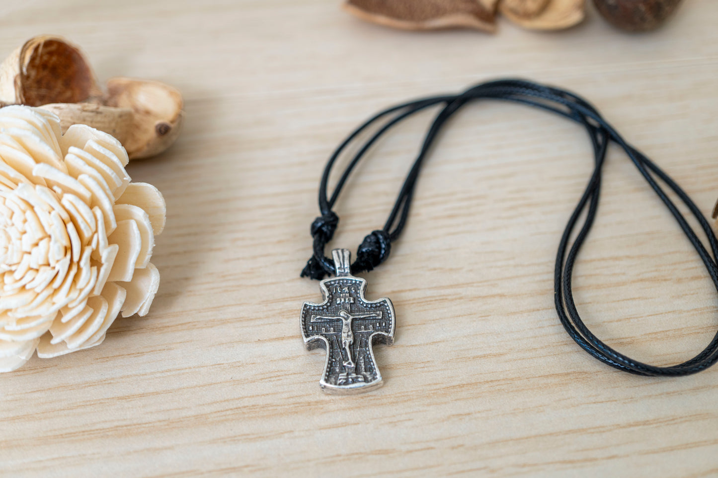 Orthodox Double-Sided Metal Cross Pendant with Genuine Leather Cord in Gift Box - Handcrafted Crucifix & Double-Headed Eagle Necklace