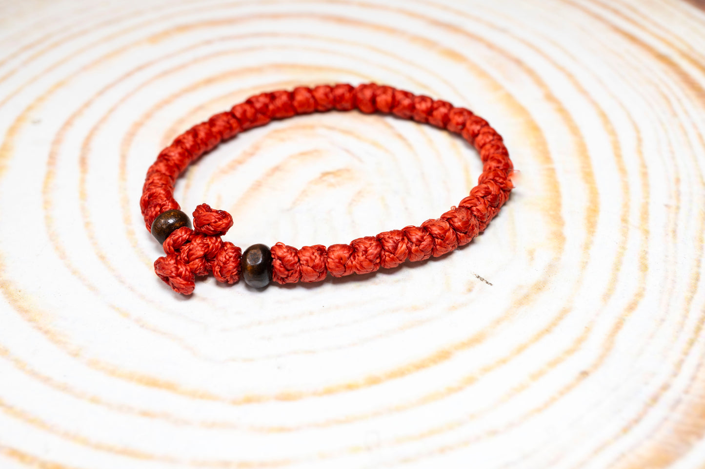 Thick Waxed Monastic Prayer Rope Red 33 Knots with Wooden Beads - Handcrafted Orthodox Komboskini Bracelet