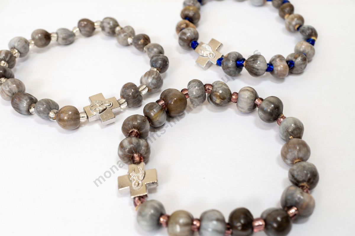 Tears of the Virgin Mary prayer bracelet natural Mount Athos seeds with engraved metallic cross and prayer leaflet