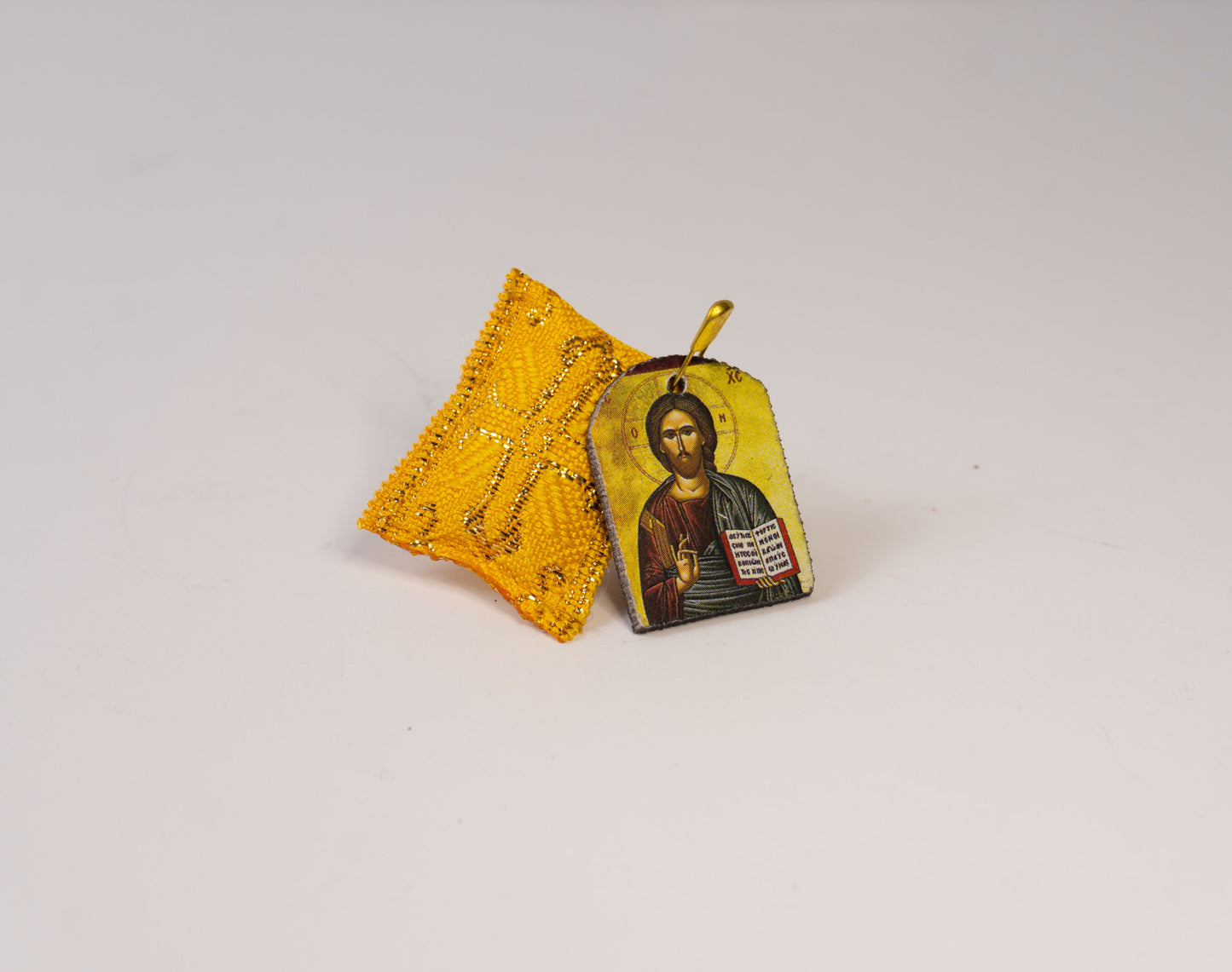 Handcrafted Fabric Orthodox Filakto Amulet Pendant with Icon of Jesus Christ from Tinos Island