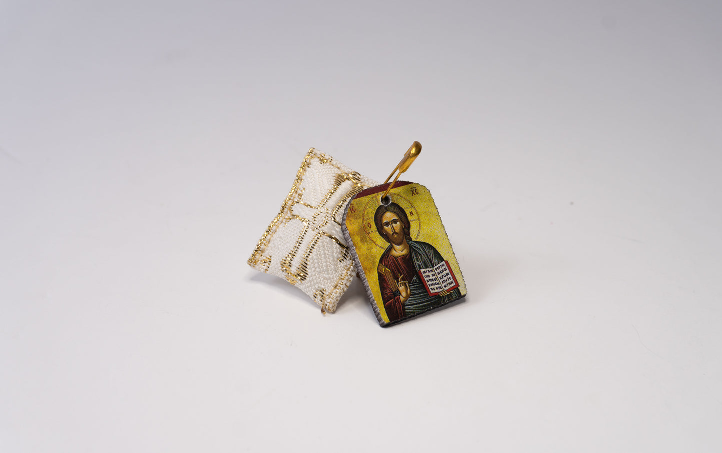 Handcrafted Fabric Orthodox Filakto Amulet Pendant with Icon of Jesus Christ from Tinos Island