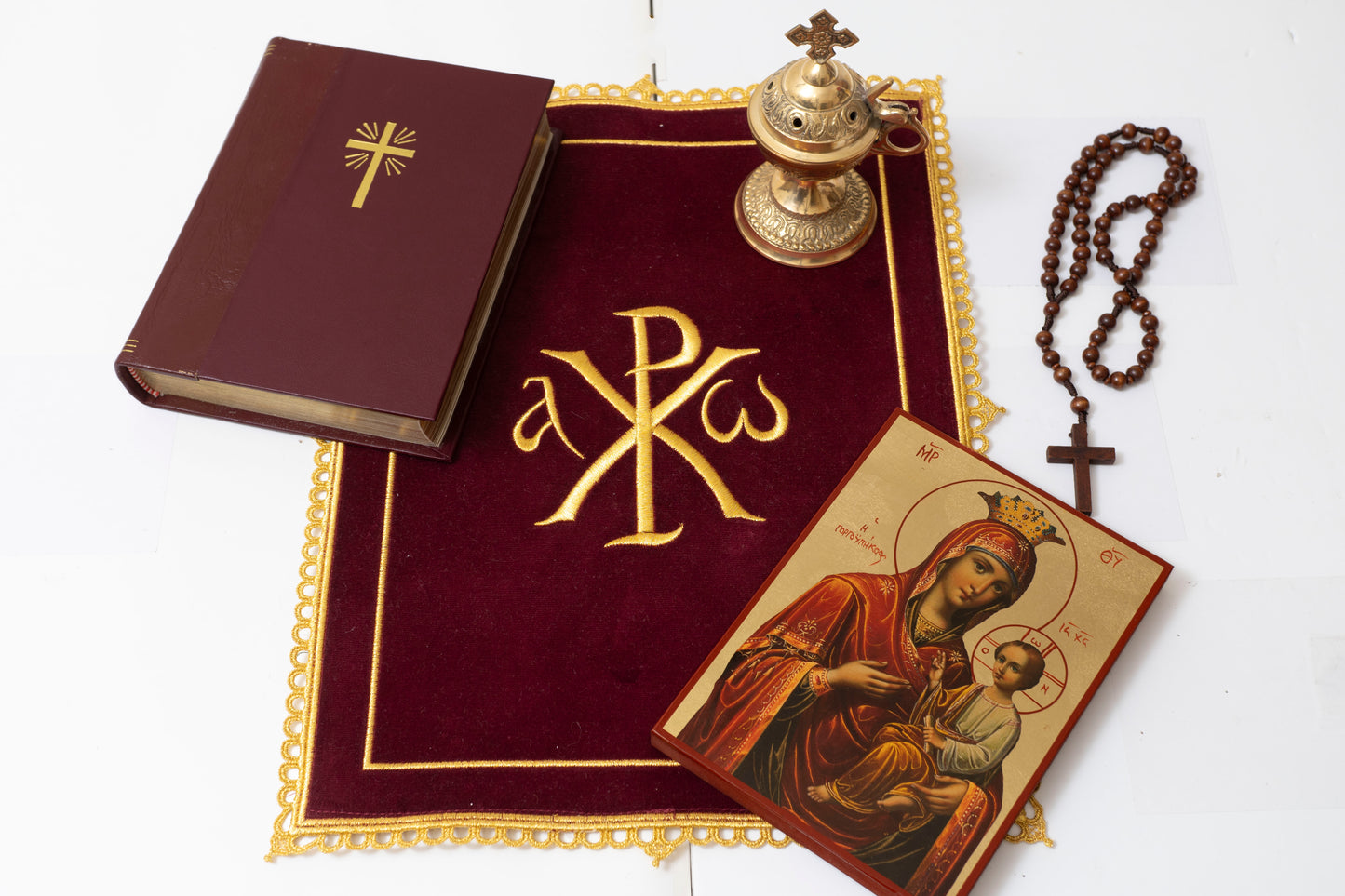 Altar  Christian Rectangular Cloth Embroidered with CHI-RHO Christian symbol Red
