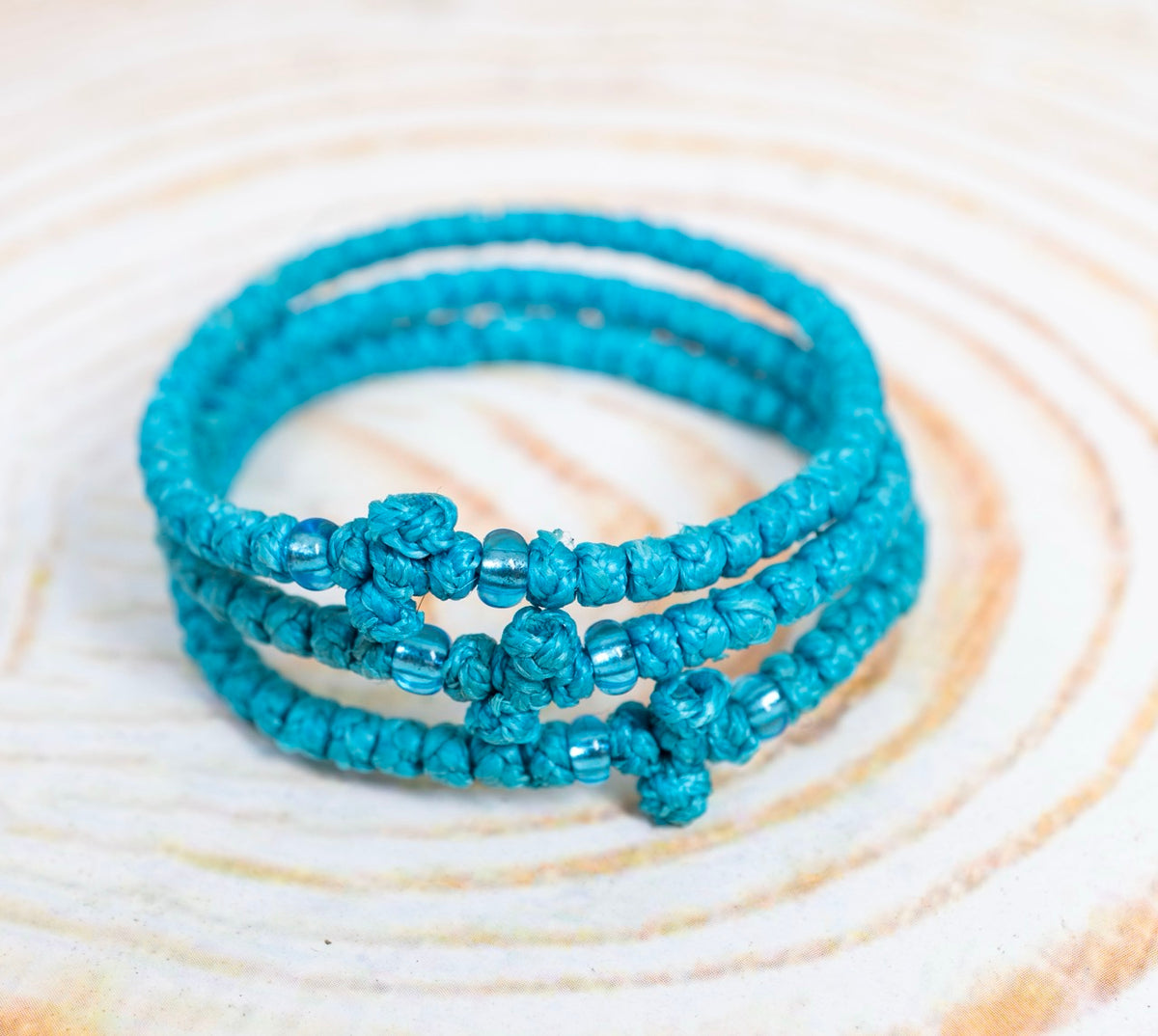 Prayer rope komboskini bracelet 1 piece with 50 knots knotted cross and turquoise beads in turquoise blue waxed cord orthodox made in Greece