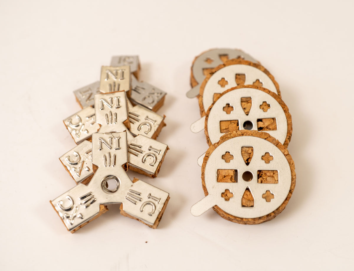 Natural cork floats for vigil oil lamps mixed set of 8 pieces with 4 triangular and 4 round floats made in Greece