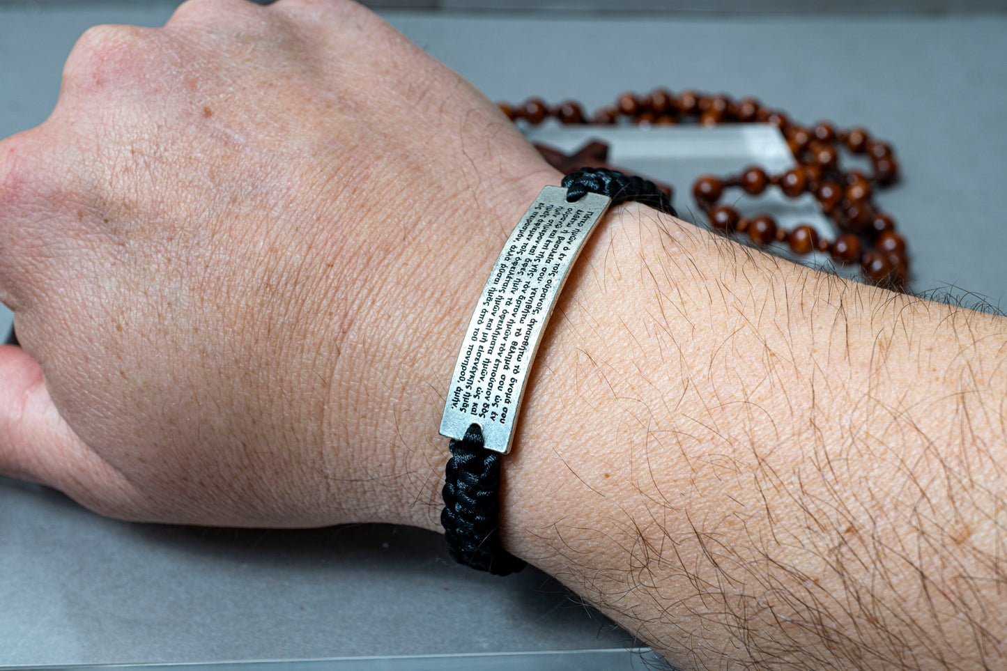 The Lord's Prayer Macrame Bracelet | Antique Silver Plate