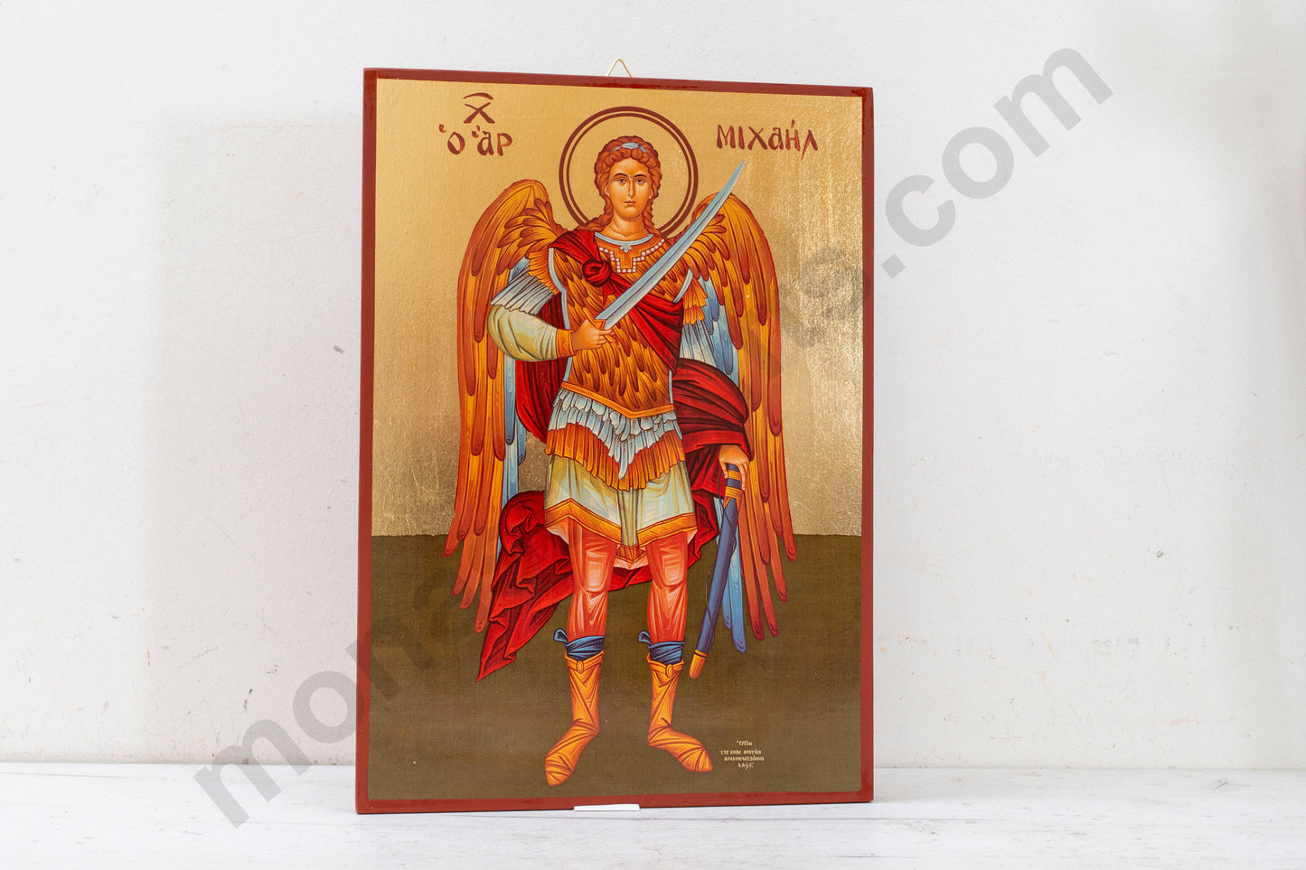 Large Christian Icon of Archangel Michael with Gold Leaf in Superior Quality