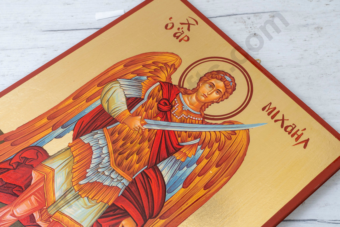 Large Christian Icon of Archangel Michael with Gold Leaf in Superior Quality