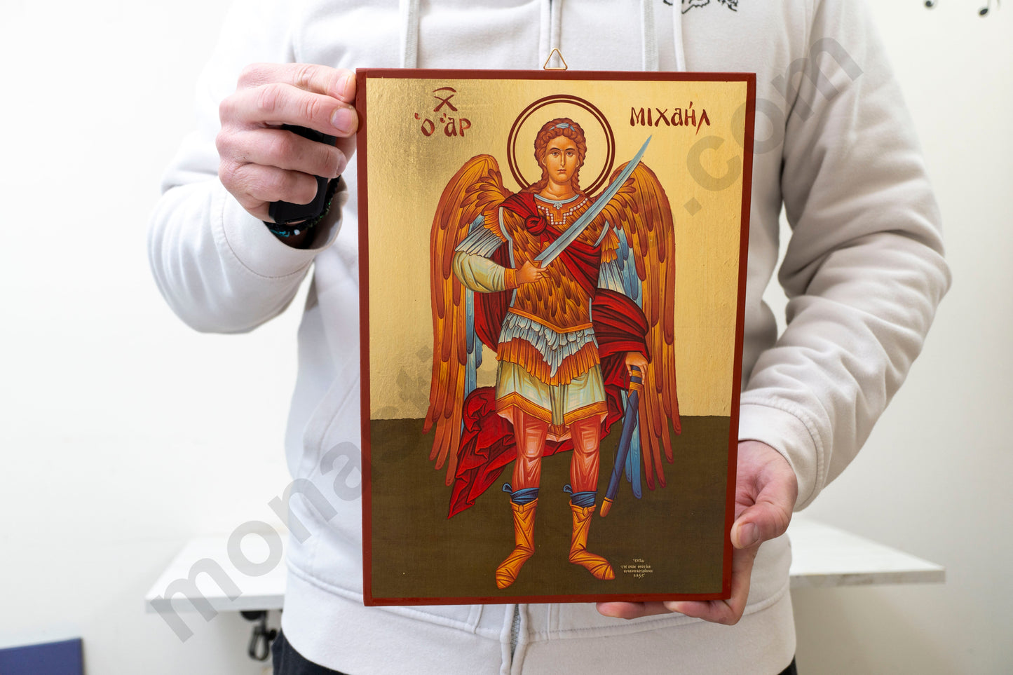 Large Christian Icon of Archangel Michael with Gold Leaf in Superior Quality