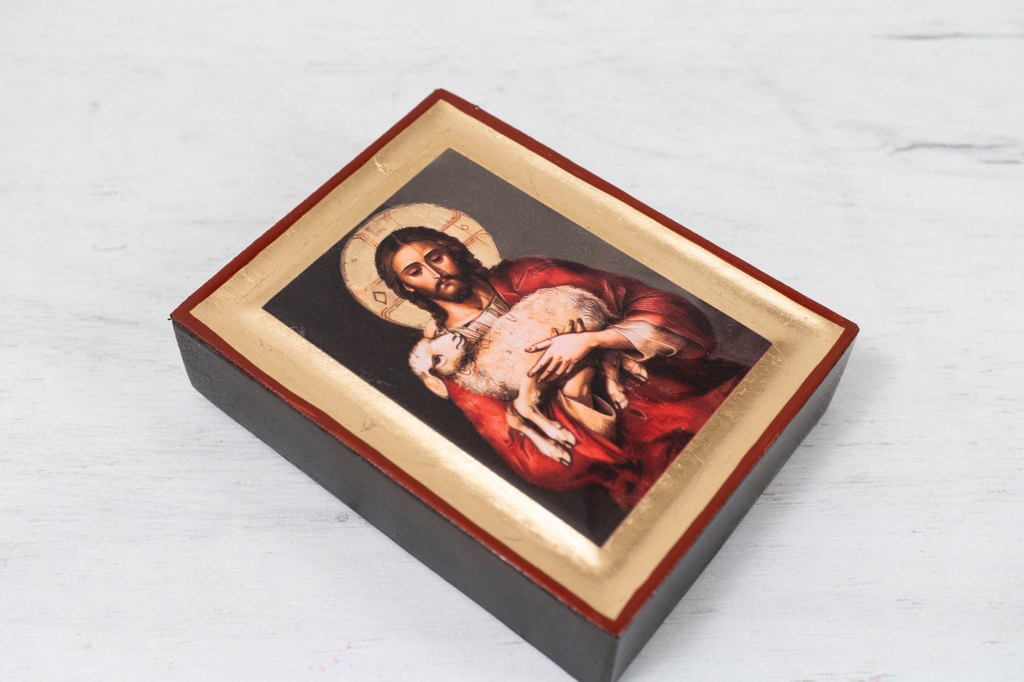 The Good Shepherd Premium Small Wooden Silkscreen Icon with Gold Leaf.