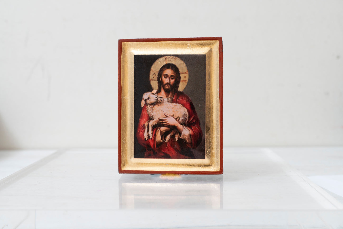 The Good Shepherd Premium Small Wooden Silkscreen Icon with Gold Leaf.