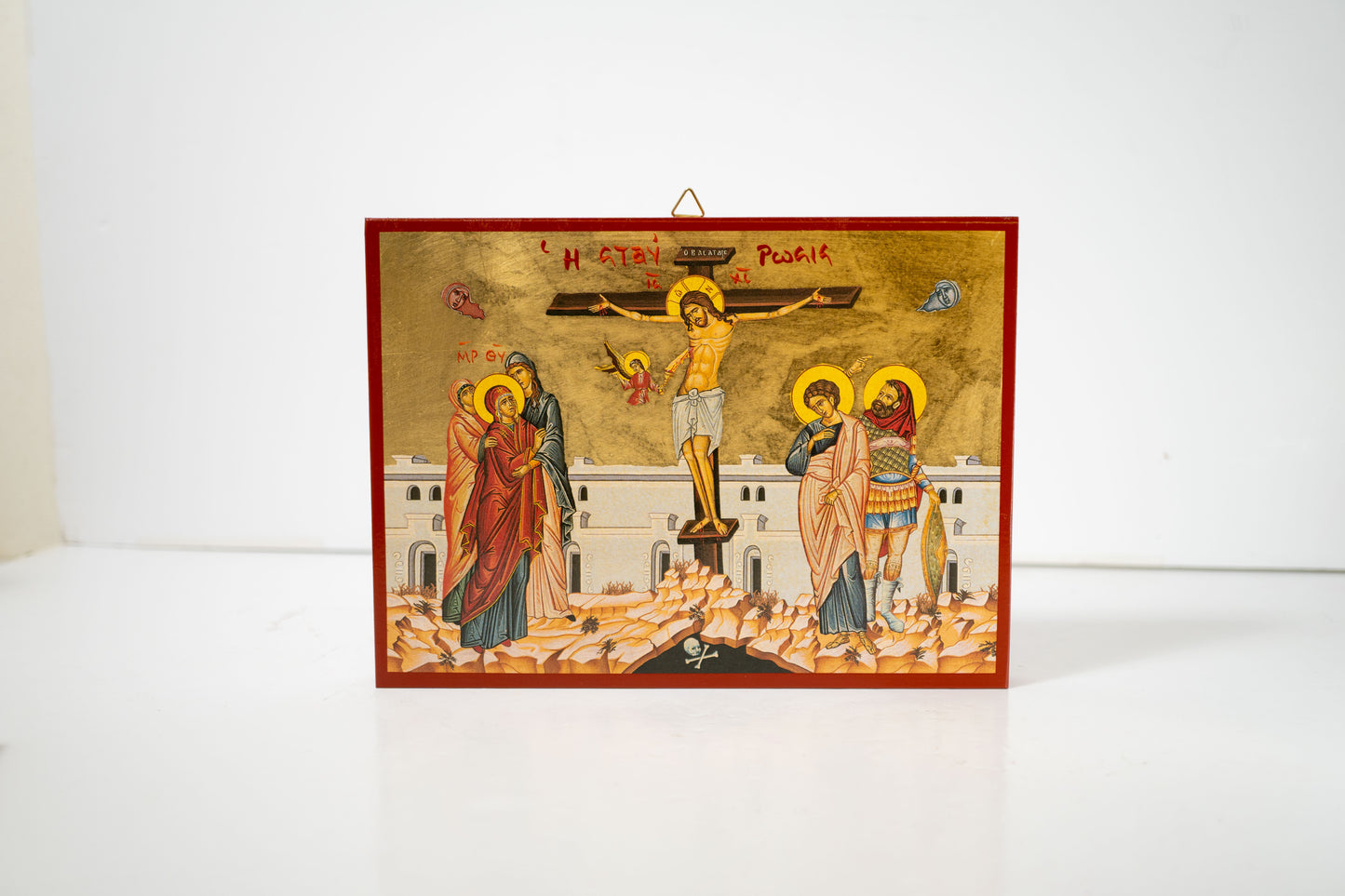 Crucifixion of Jesus Christ Icon – Premium Byzantine Art with Gold Leaf .