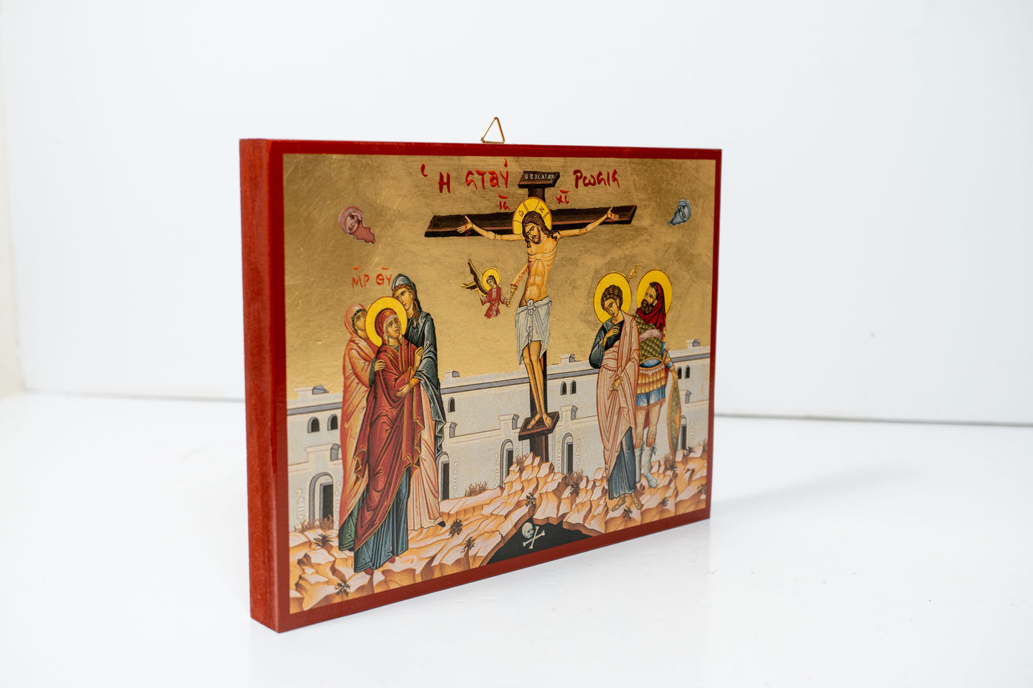 Crucifixion of Jesus Christ Icon – Premium Byzantine Art with Gold Leaf .