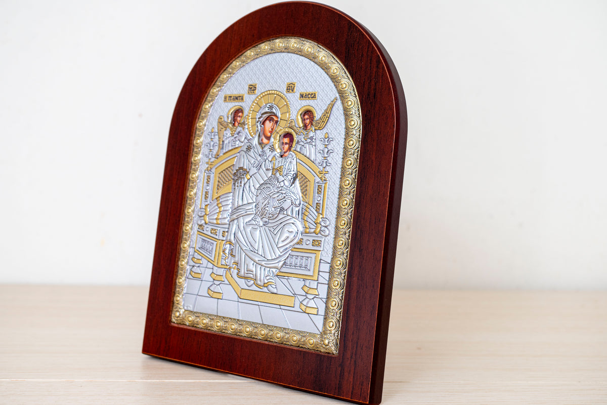 Virgin Mary Pantanassa 925 silver Byzantine icon with gold plated accents (15x20 cm / 5.9x7.9 in)