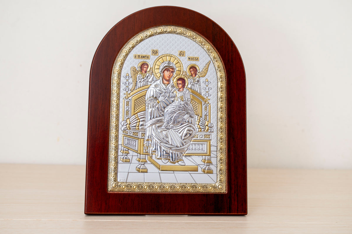 Virgin Mary Pantanassa 925 silver Byzantine icon with gold plated accents (15x20 cm / 5.9x7.9 in)